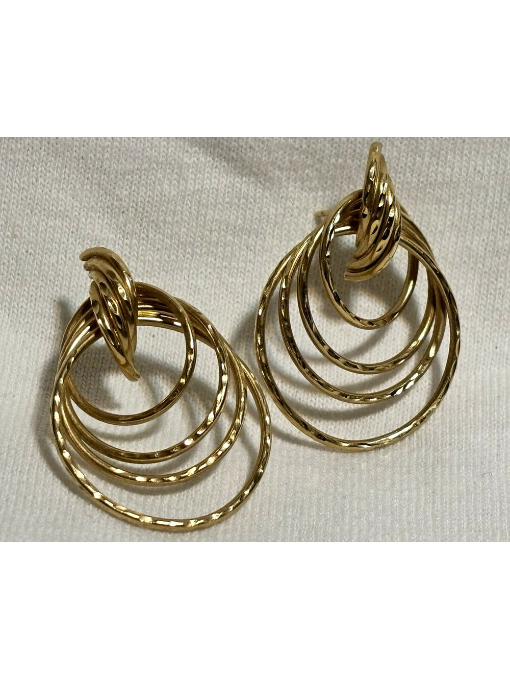 Vintage 14K Yellow Gold Multi Hoop Dangle Earrings 3.40g Textured Estate FC
